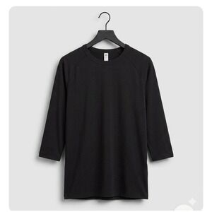Men's Black Solid Crew Neck Baseball Cut T-Shirt, Size L Regular